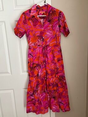 Vilagallo brand - Vibrant Pink & Orange Tropical Shirt Dress